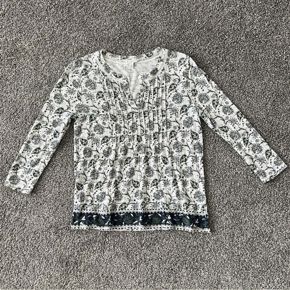Lucky Brand Green & Cream Floral Split-Neck Tunic Size S - Picture 3 of 8